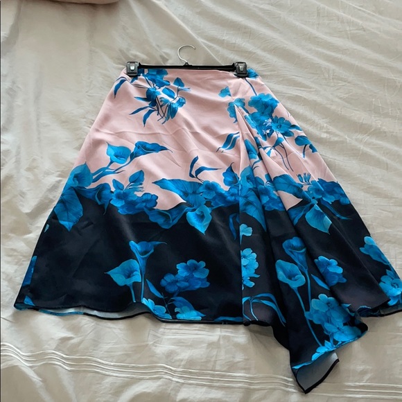 TED BAKER Pink Blue Floral Asymmetrical Midi Skirt - Picture 10 of 11
